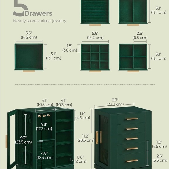 Luxurious Dark Green Jewelry Organizer - Picture 4 of 4